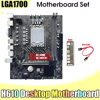 HFES H610 לוח אם+SATA כבל+לבלבל LGA1700 DDR4 Gigabit LAN, תמיכה 2X32GB על G6900 G7400 I3 12100 I5 12500-12 CPU